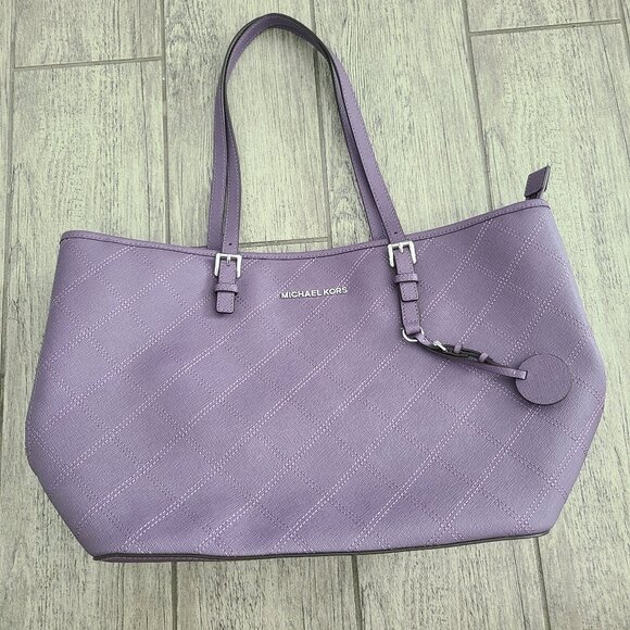 Michael Kors Lilac Quilted Saffiano Leather Jet Set East West Tote Bag - Picture 1 of 14